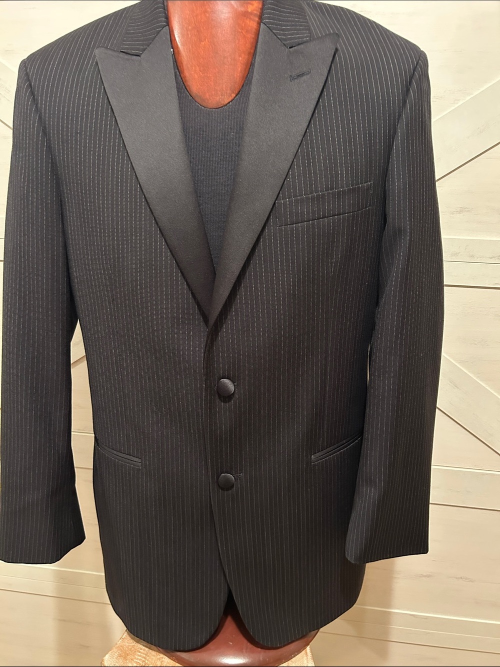 Calvin Klein Black Pinstriped Two-Button Suit Jacket